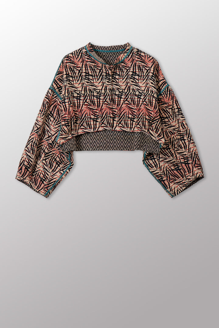 SOHO BAMBOO KANTHA SLEEVE JACKET - bo4090-cblk001s -