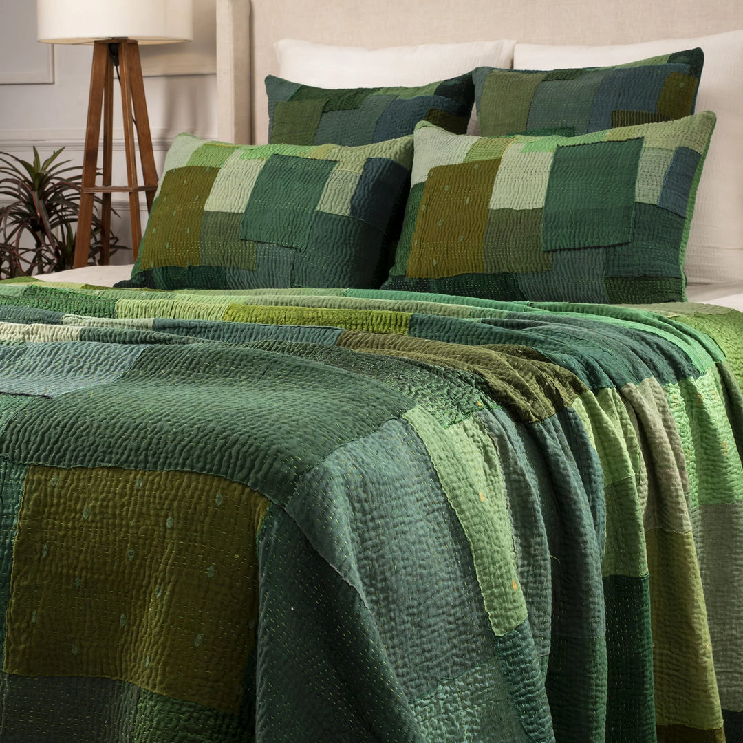 Landscape Handmade Vintage Kantha Quilts -Green