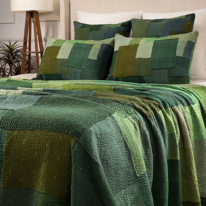 Landscape Handmade Vintage Kantha Quilts -Green