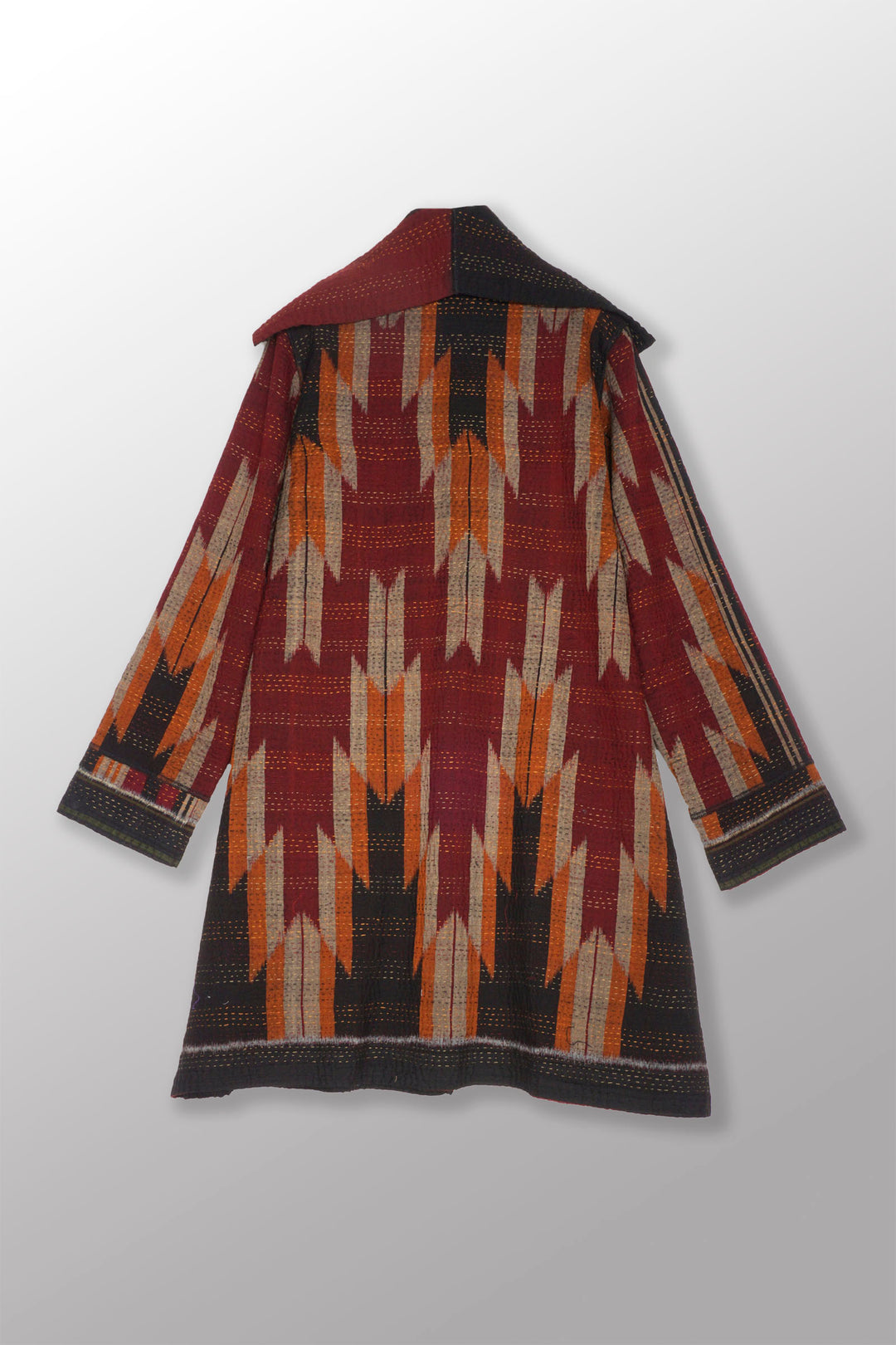 WOVEN HANDLOOM IKAT WITH OMBRE KANTHA POCKET MEDIUM COAT - wh4316-red -