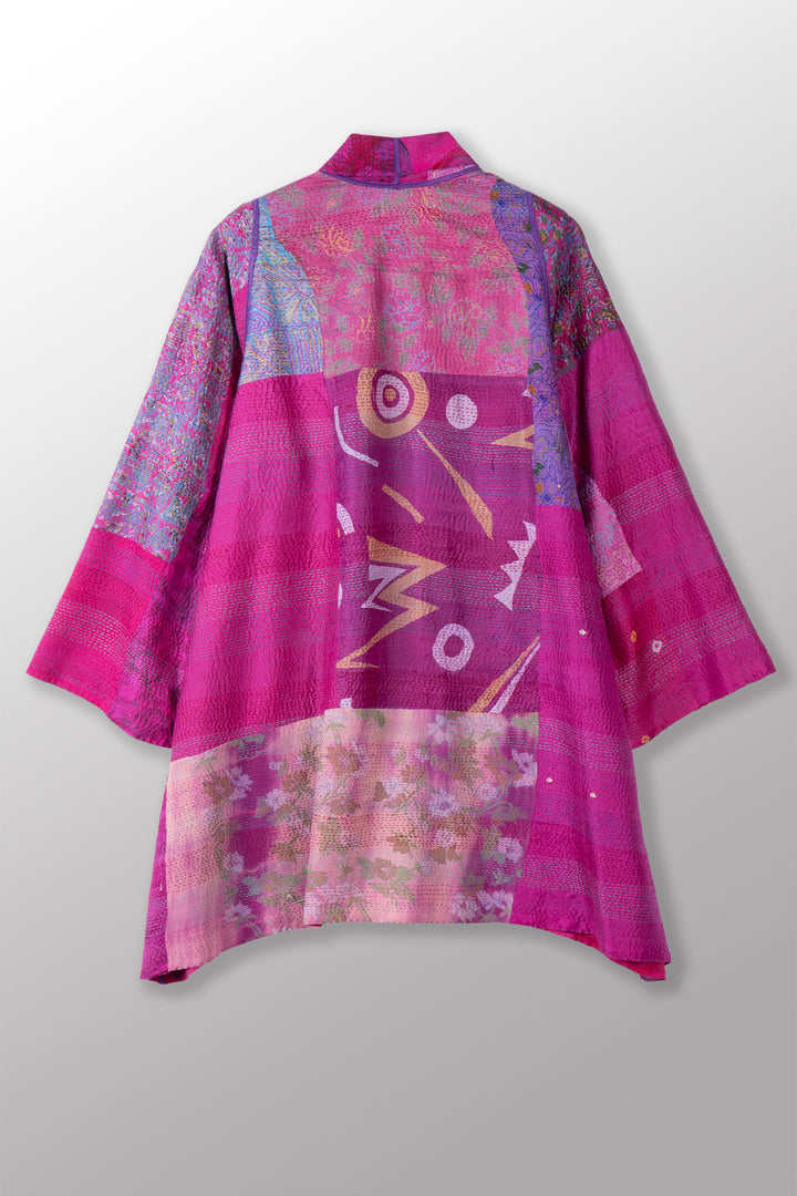 GEORGETTE VINTAGE SILK PATCH KANTHA A-LINE JKT - gs2003-pik -