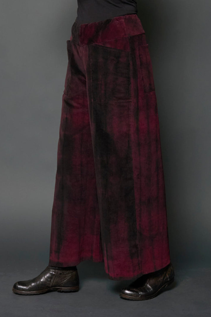 CORDUROY SHIBORI TIE DYE MID RISE WIDE LEG PANTS LONG - co1673-blk -