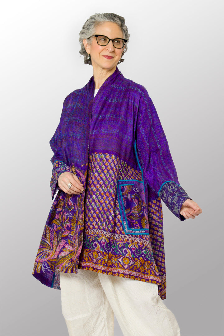 VINTAGE SILK KANTHA KIMONO LONG JKT - sv2005-0079a -