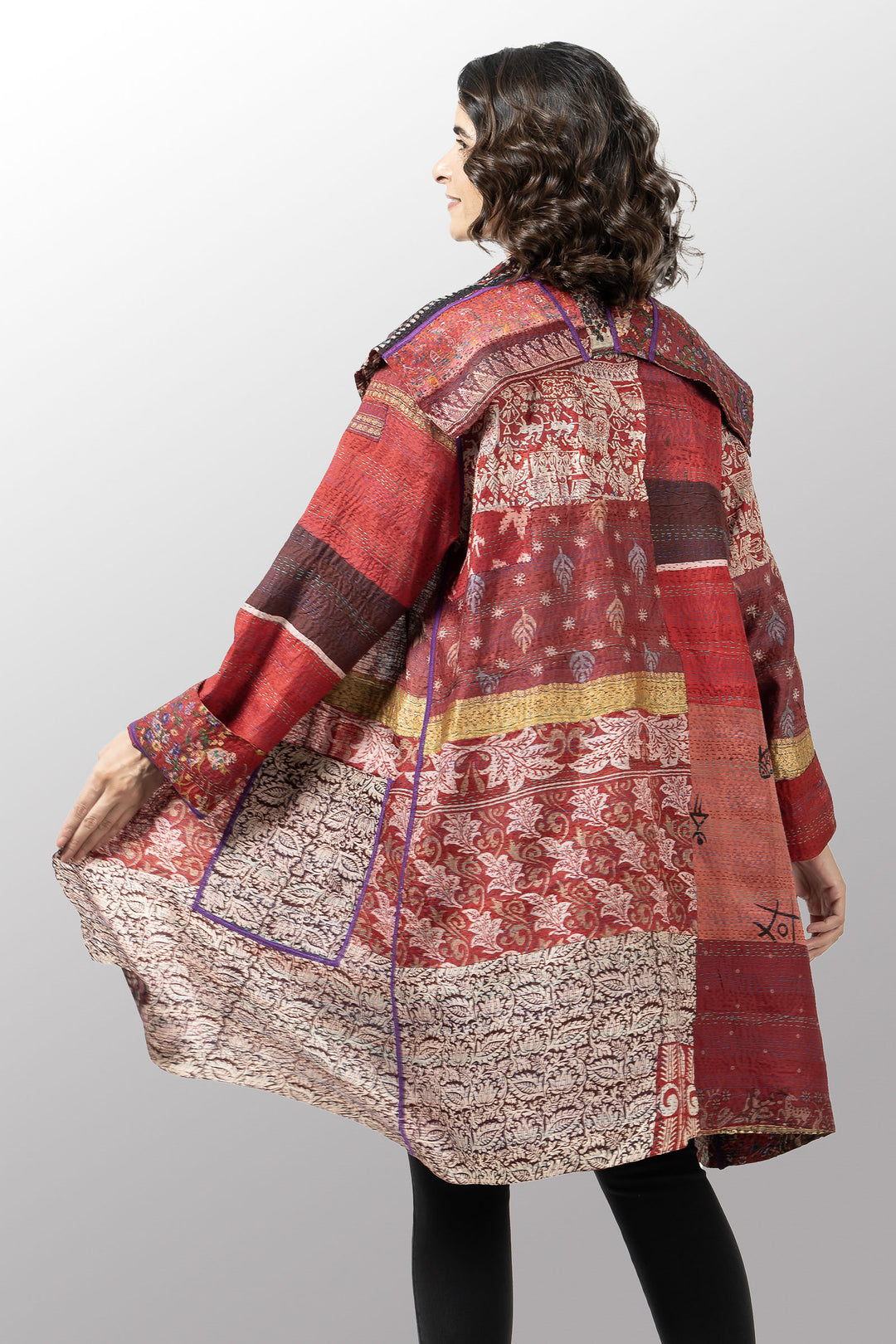 VINTAGE SILK KANTHA POCKET MEDIUM COAT - sv2316-0001a -