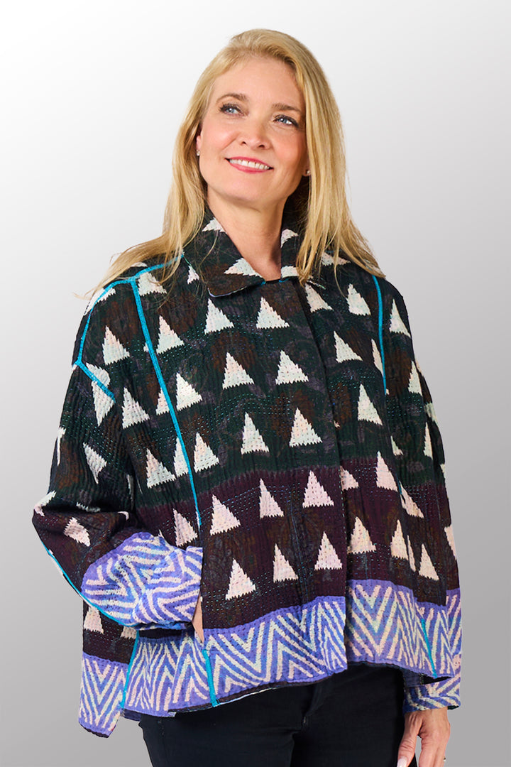 VINTAGE COTTON KANTHA CROPPED SHIRT JACKET - cv4075-0010a -