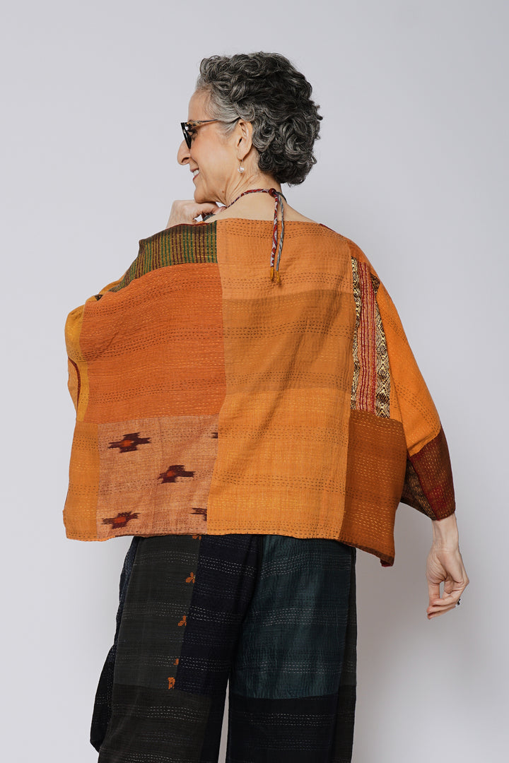 BROCADE PATCHED KANTHA 3/4 SLV. CROP TOP MIO - bp2538-org -
