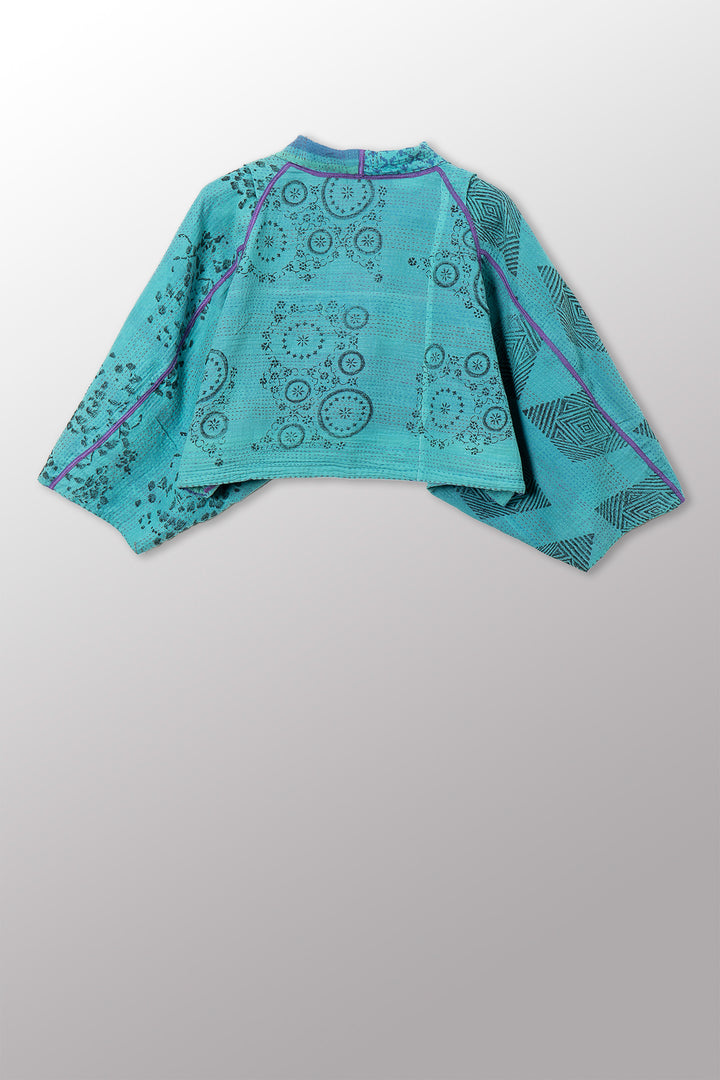 VINTAGE COTTON & NEW VOILE KANTHA PUFF SLV. SHRUG - cn2062-0005a -