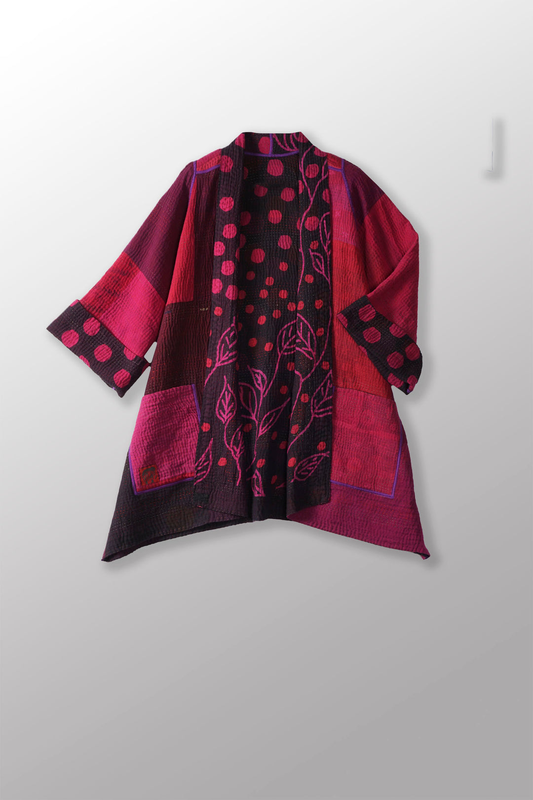 OVERDYED POLKA DOTS & LEAVES KANTHA A-LINE JACKET - dl4003-fus -