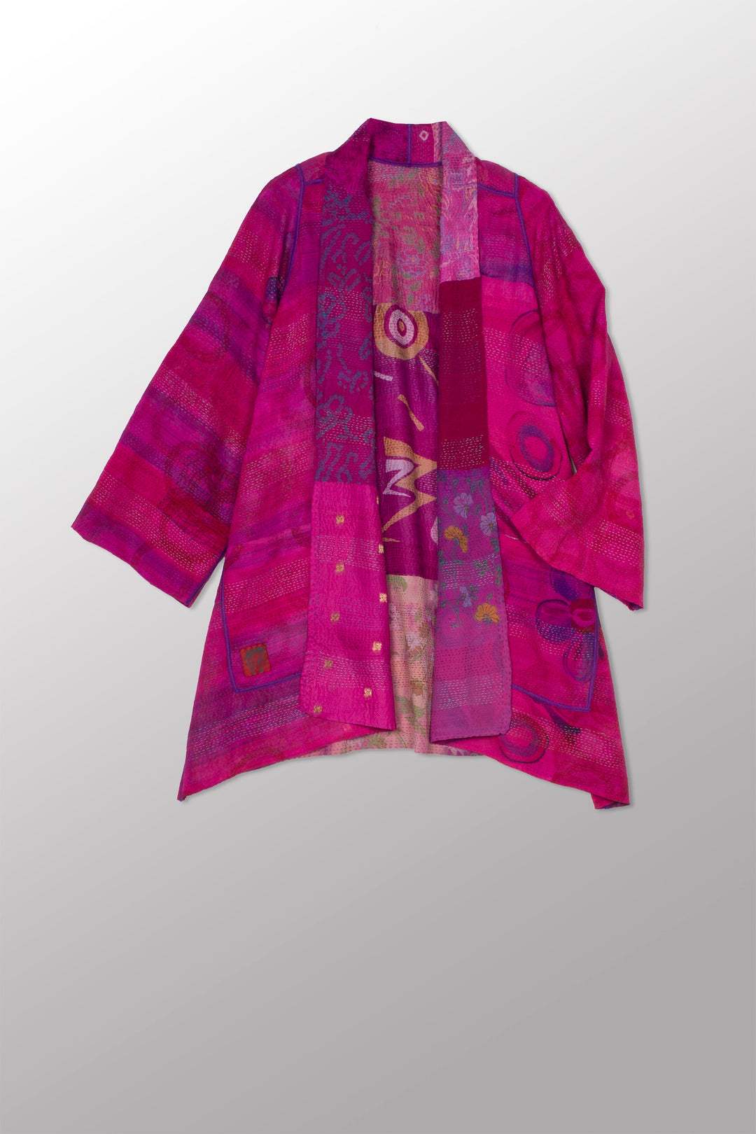 GEORGETTE VINTAGE SILK PATCH KANTHA A-LINE JKT - gs2003-pik -