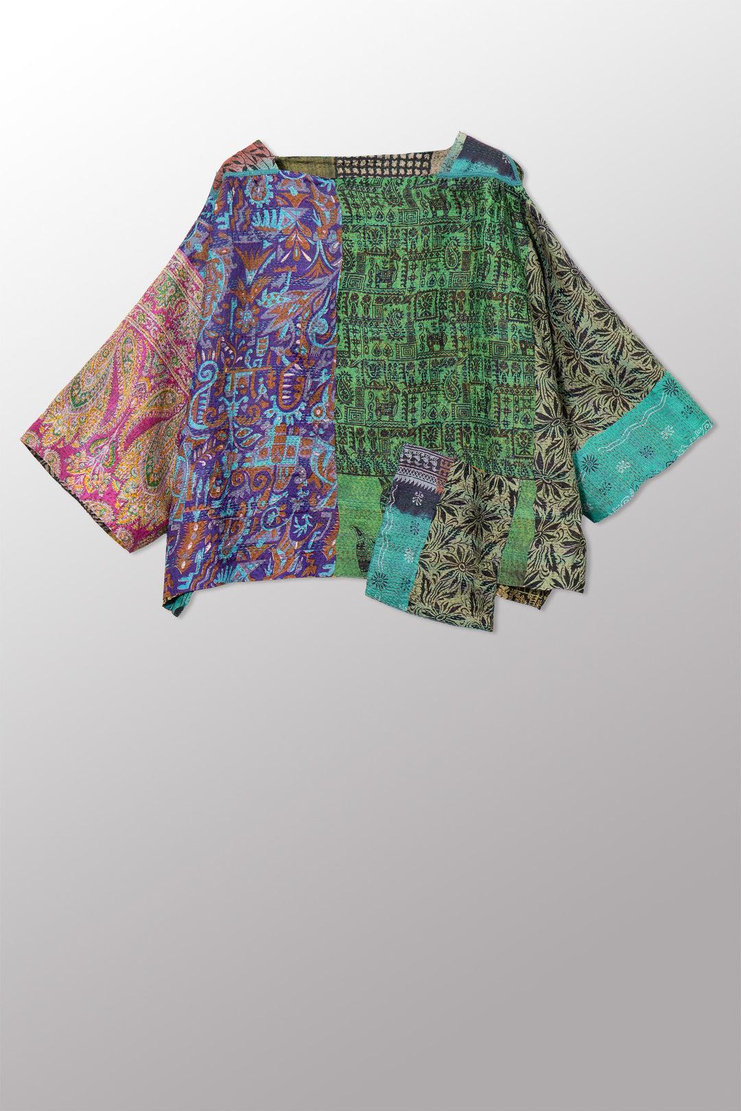 VINTAGE SILK KANTHA 3/4 SLV. CROP TOP MIO - sv2538-0014a -