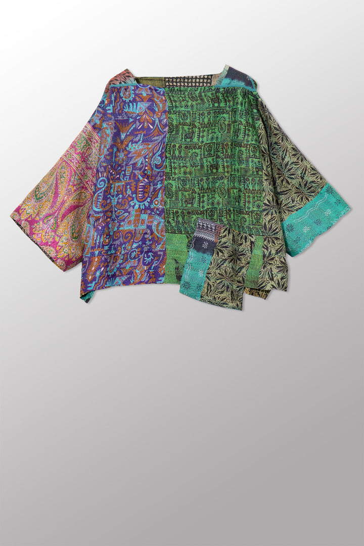 VINTAGE SILK KANTHA 3/4 SLV. CROP TOP MIO - sv2538-0014a -