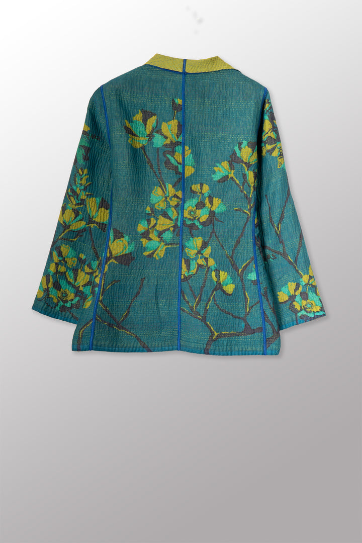 BLOOMING FLOWERS KANTHA SHORT JACKET - bf4007-blu -