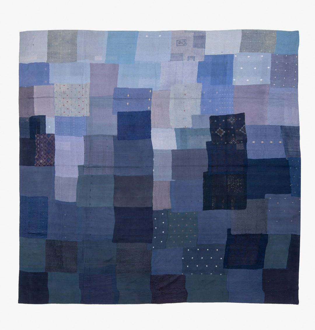 Landscape Fray Patch Vintage Kantha Quilts -Navy