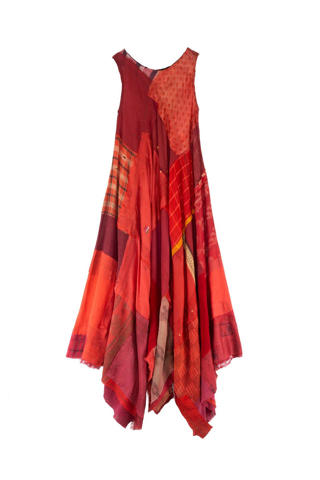 MOSAIC TILE PATCH KANTHA FULL CIRCULAR DRESS MAXI - mt1422-red -
