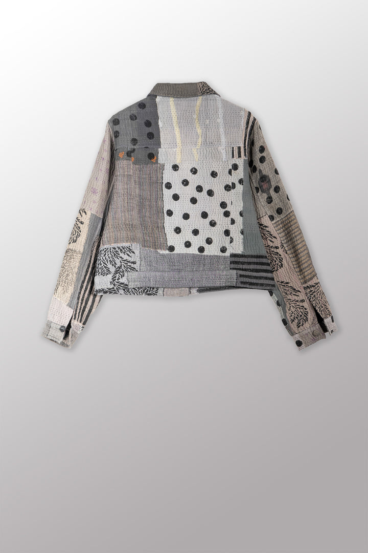 FRAYED PATCH KANTHA WITH STAMP TRUCKR JACKET - sp-fi4091-gry -