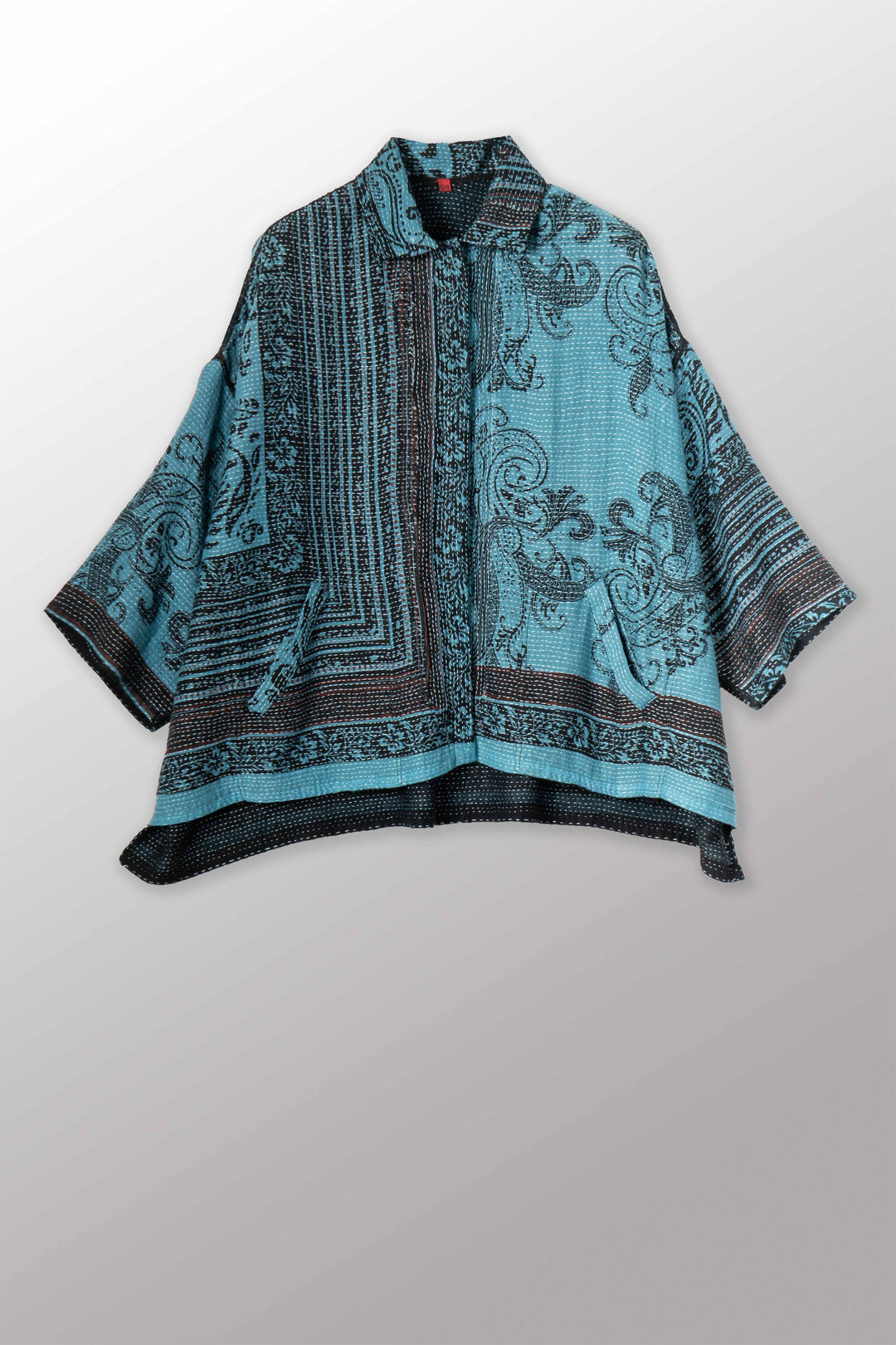 tent blouse OVERDYED COTTON PAISLEY KANTHA CROPPED TENT SHIRT