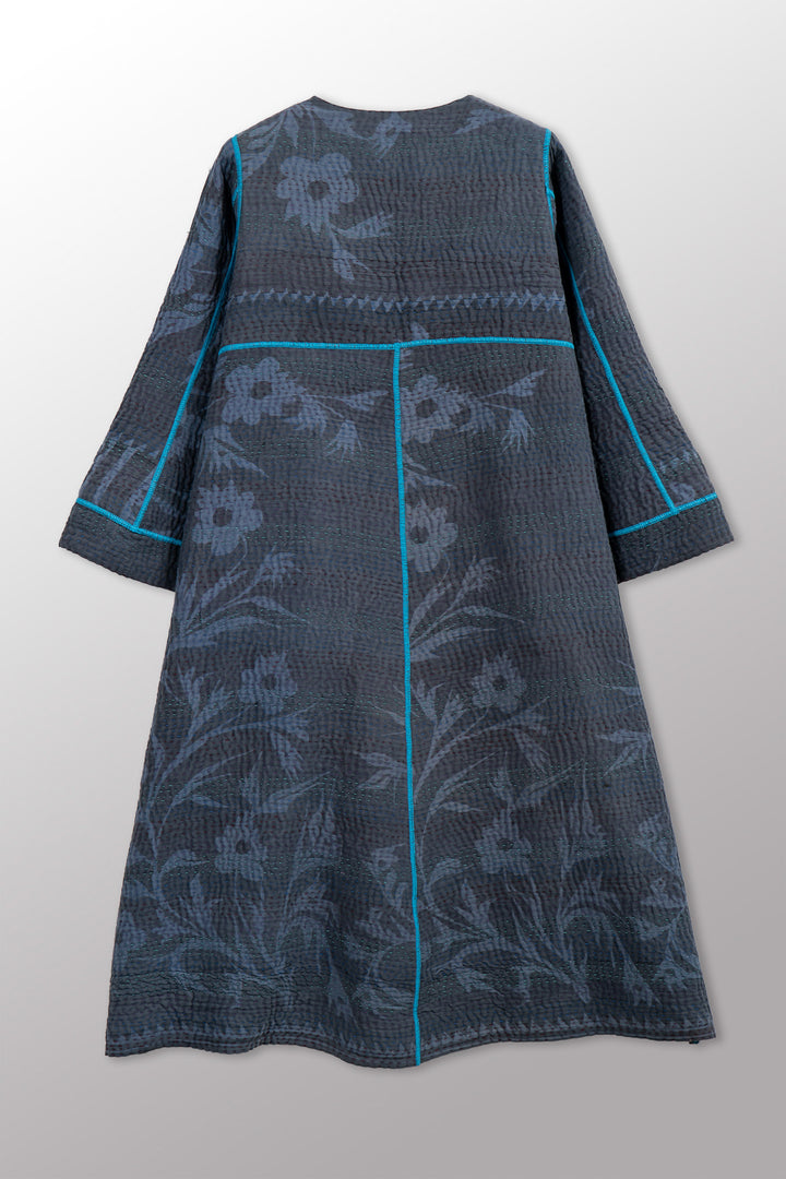COTTON OVERDYE KANTHA WRAP FLARE COAT - ov4330-cfus002a -