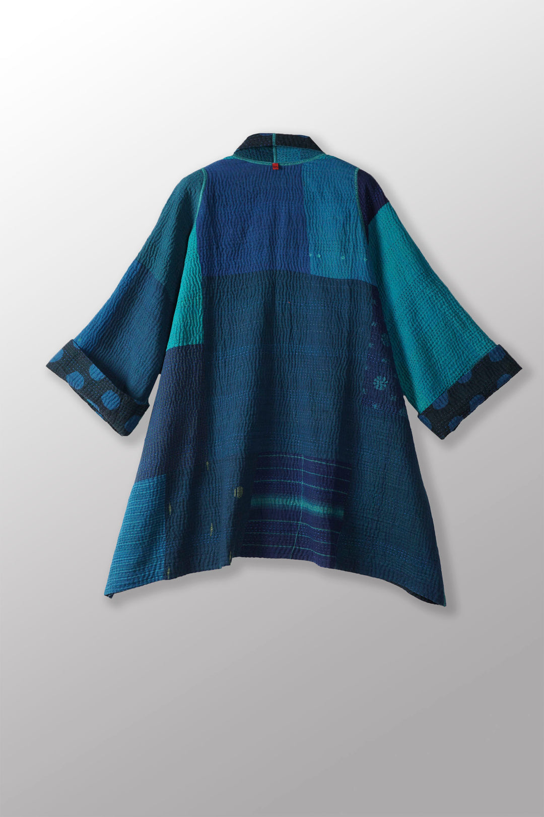 OVERDYED POLKA DOTS & LEAVES KANTHA A-LINE JACKET - dl4003-tuq -