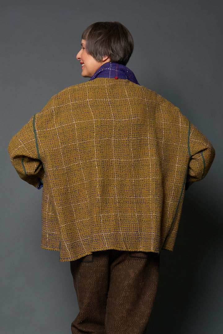 WOOL WAFFLE KANTHA RELAXED SHIRT JACKET - ww3j105-prp -