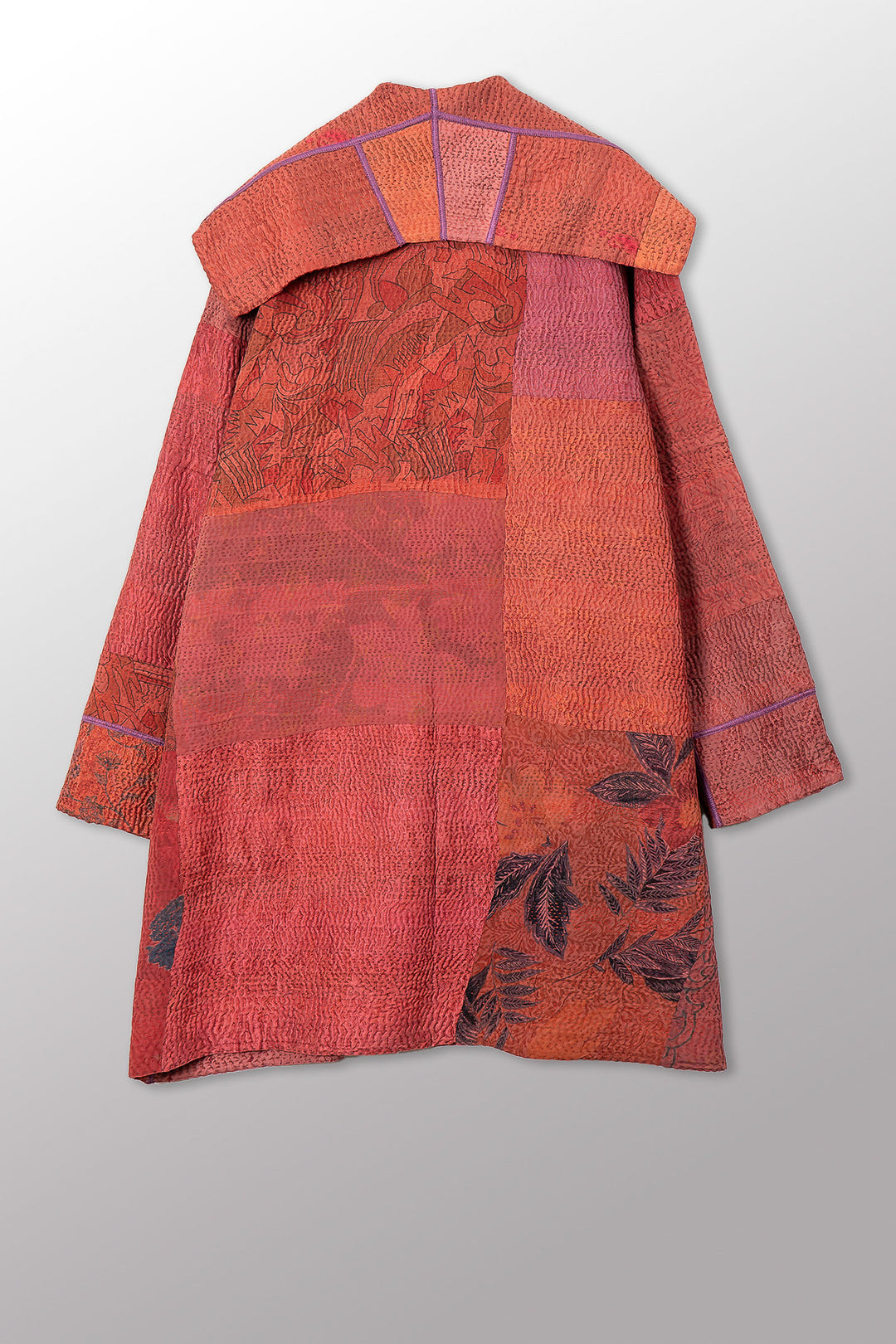 GEORGETTE JACQUARD VINTAGE SILK PATCH KANTHA POCKET MEDIUM COAT - gj4316-org -