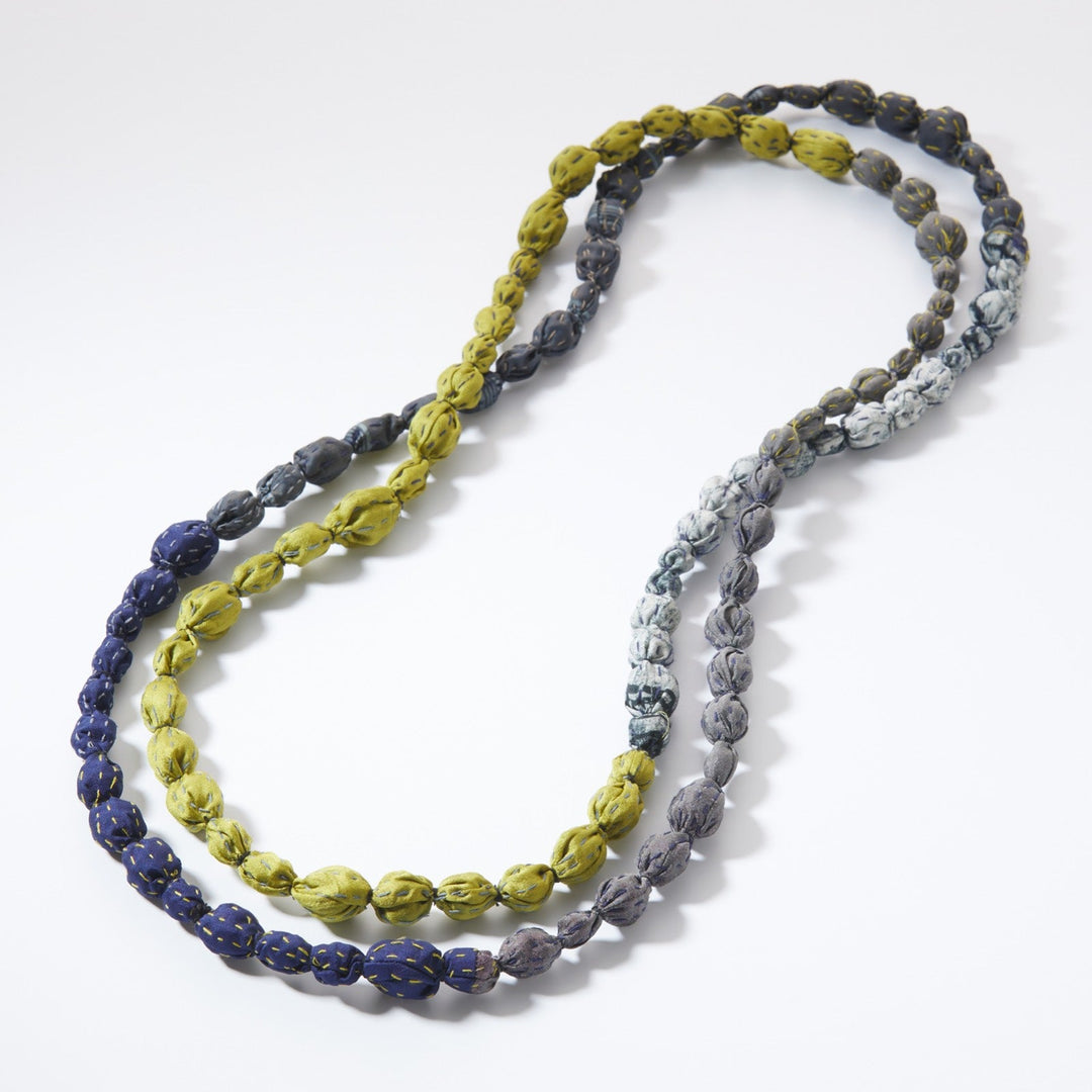 VINTAGE SILK KANTHA TIE-BEADS LONG NECKLACE - sv2707-cha -
