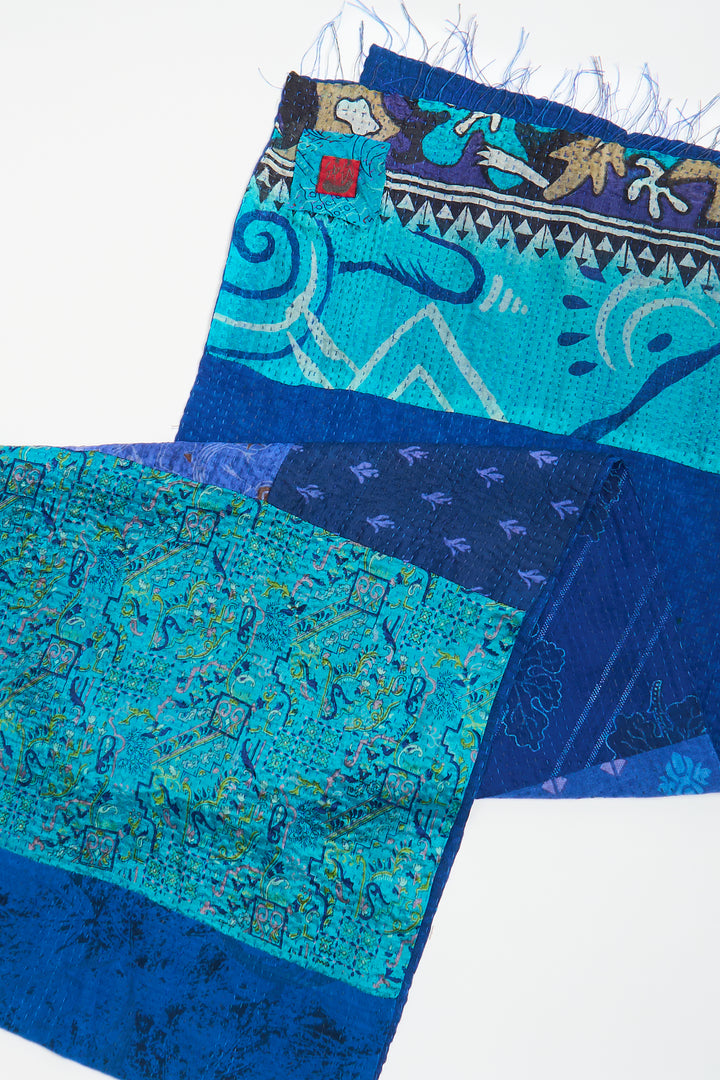 VINTAGE SILK COTTON KANTHA SCARF SMALL - sc2800-blu -