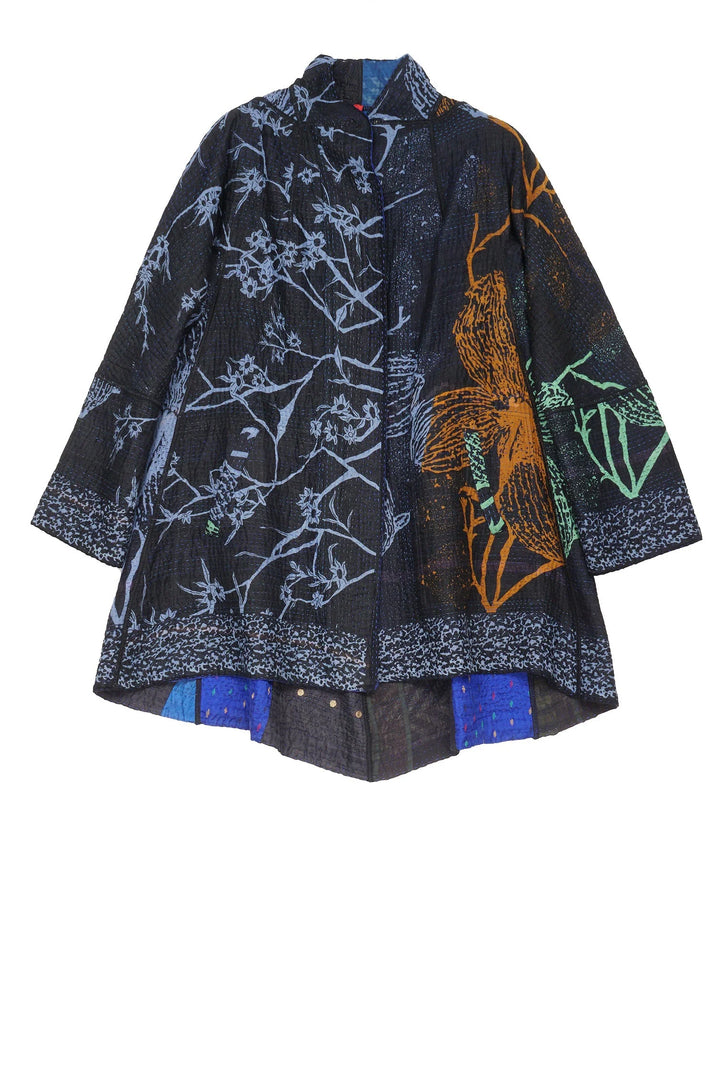NIGHT FLOWERS KANTHA FLARE LONG JKT - nl4021-blu -