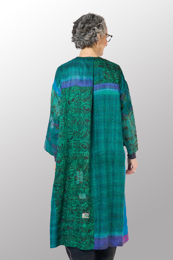 VINTAGE SILK KANTHA LONG DUSTER - sv2328-0011a -