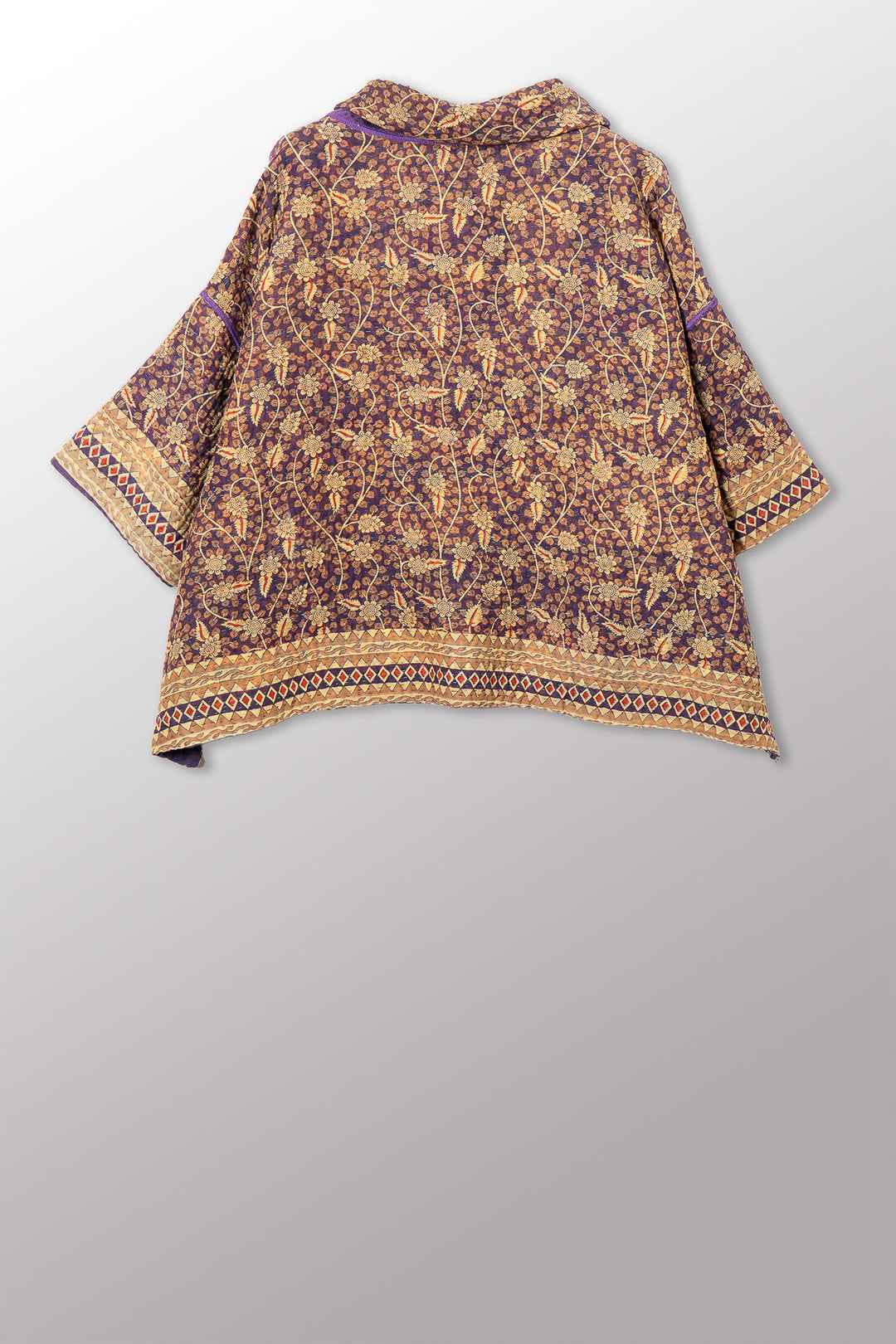 VINTAGE COTTON KANTHA COWL NECK PONCHO - cv4061-0034a -