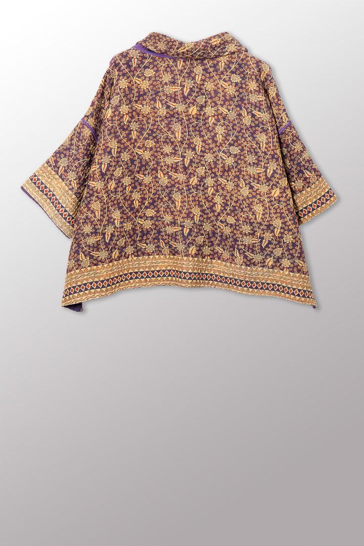 VINTAGE COTTON KANTHA COWL NECK PONCHO - cv4061-0034a -