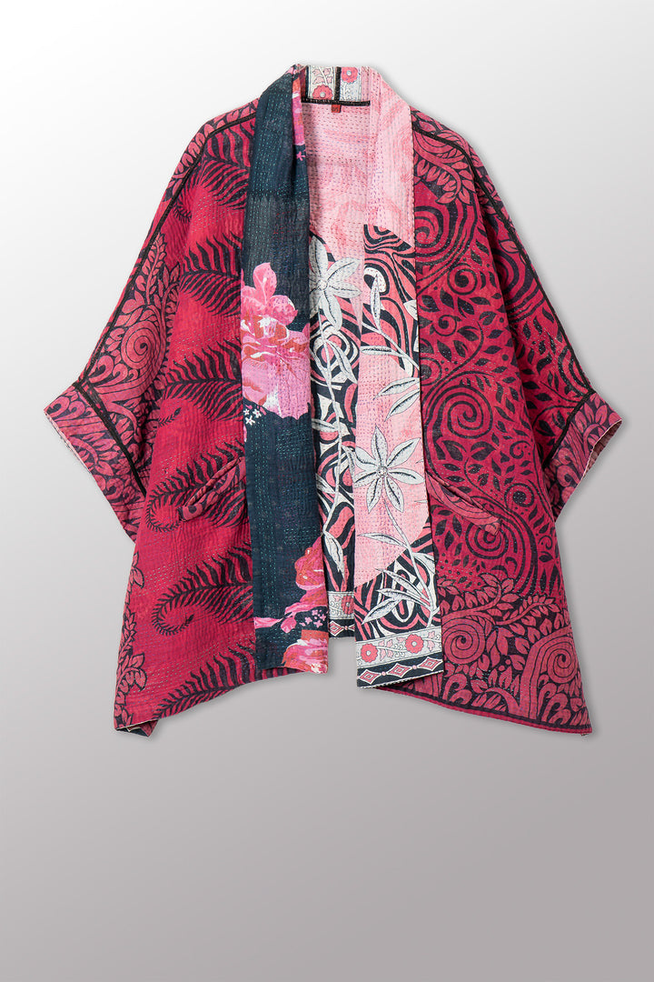 COTTON OVERDYE KANTHA DOUBLE COLLAR PONCHO - ov4323-cfus001a -