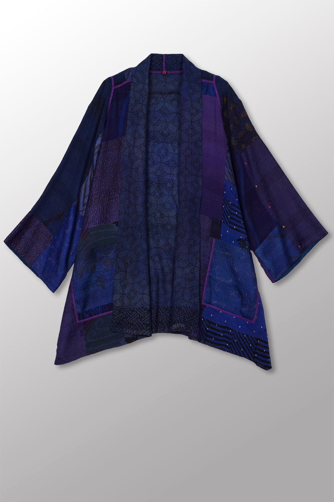 GEORGETTE VINTAGE SILK PATCH KANTHA A-LINE JKT - gs2003-nvy -
