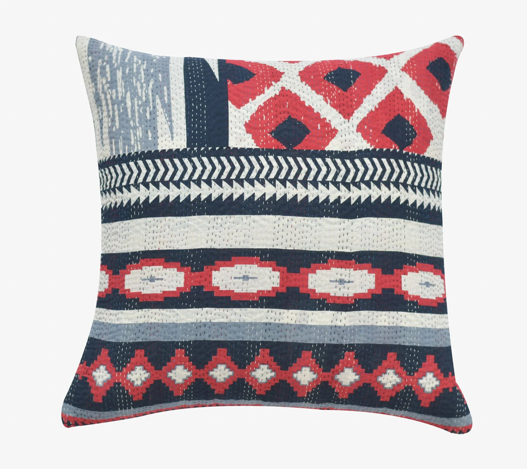 Monotone Ikat Handmade Vintage Kantha Pillow -Red