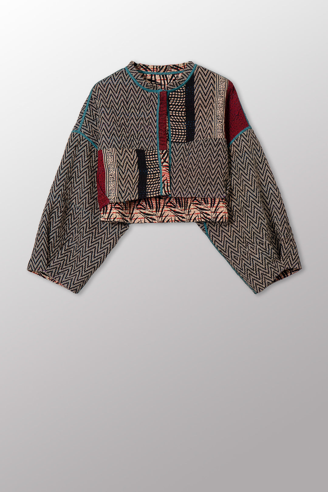 SOHO BAMBOO KANTHA SLEEVE JACKET - bo4090-blk -