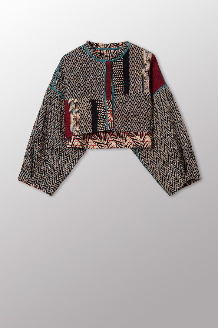 SOHO BAMBOO KANTHA SLEEVE JACKET - bo4090-blk -