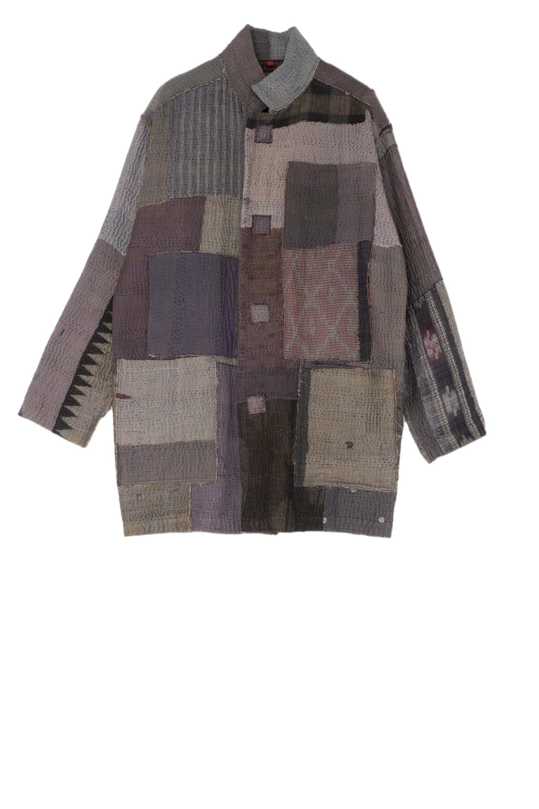 WOVEN IKAT & FRAYED PATCH KANTHA MEN'S JKT - wk4041-gry -