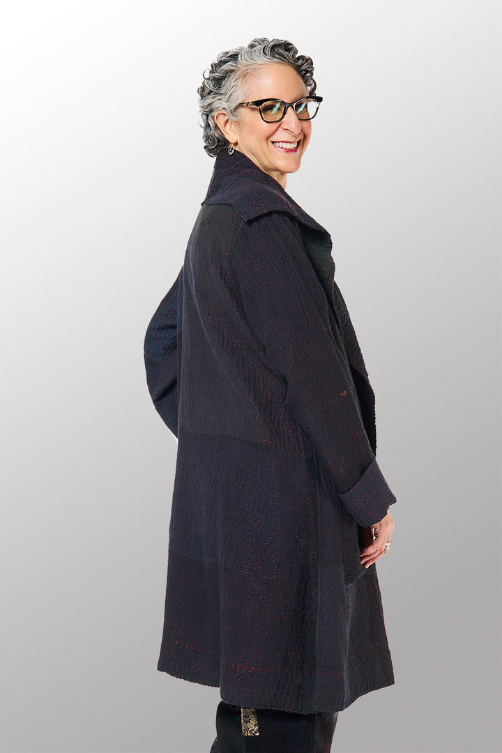 MUJI PATCH KANTHA POCKET MEDIUM COAT - mp4316-blk -