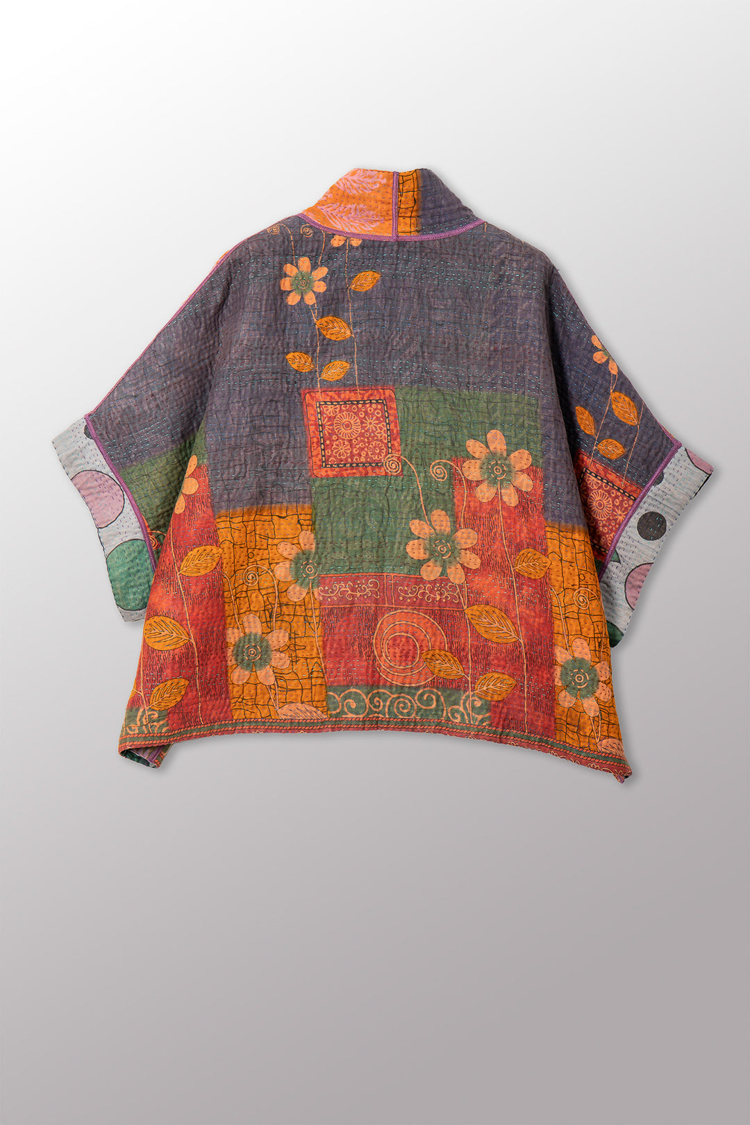 VINTAGE COTTON KANTHA MINI PONCHO - cv4060-0063a -