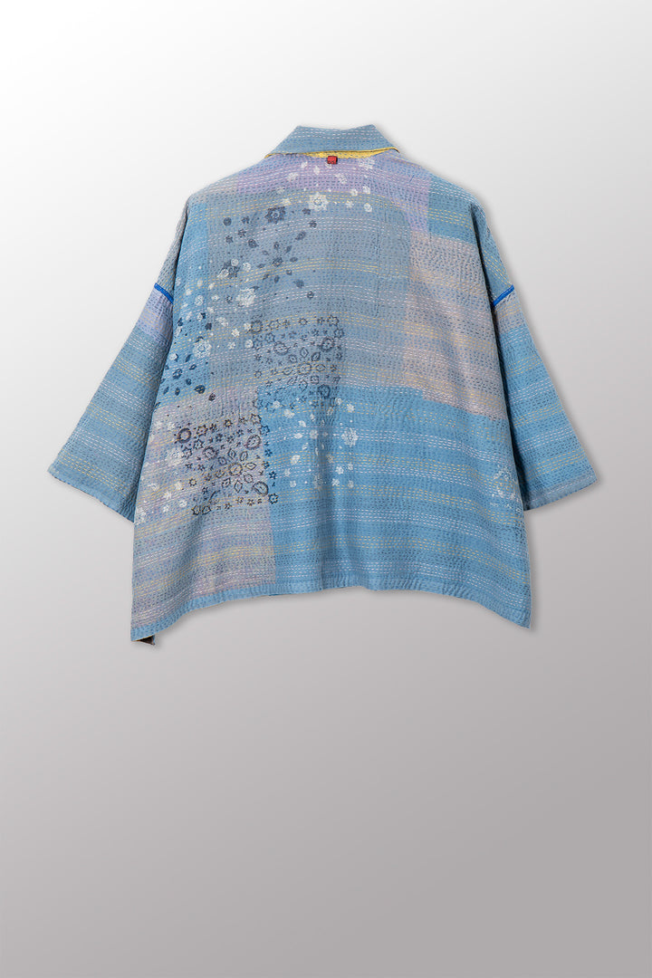 MOSAIC FRAY PATCH KANTHA CROPPED TENT SHIRT - zb2596-mlt -