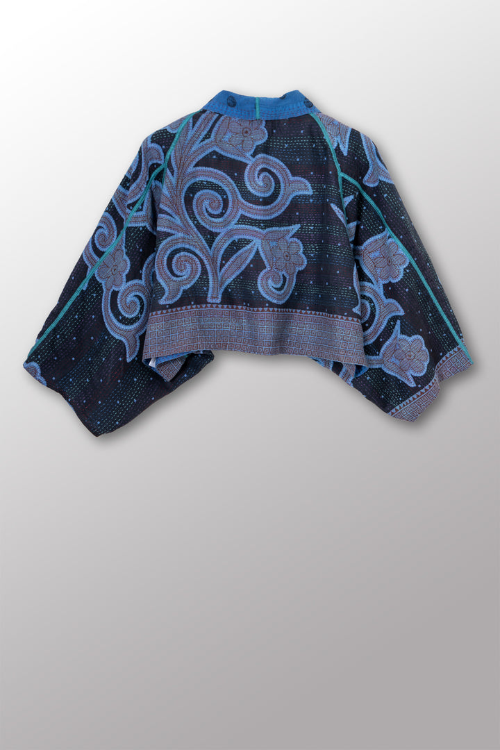 VINTAGE COTTON & NEW VOILE KANTHA PUFF SLV. SHRUG - cn2062-0003a -