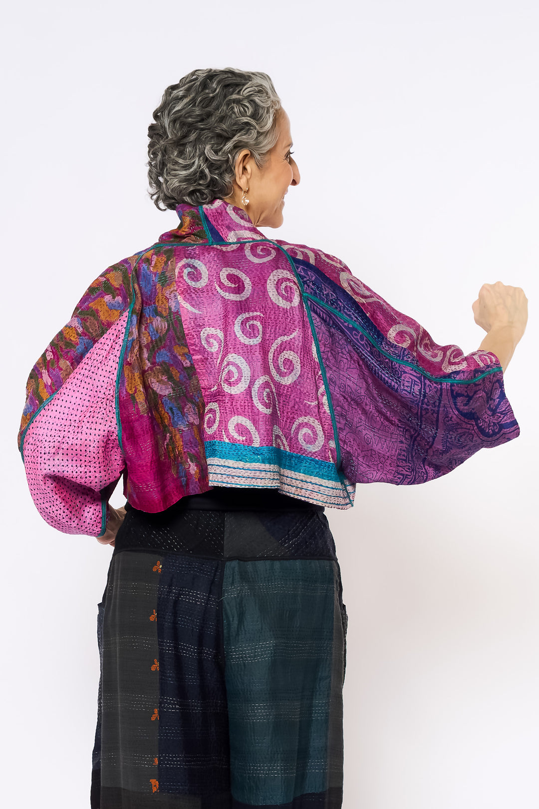 VINTAGE SILK KANTHA PUFF SLV. SHRUG - sv2062-0015a -