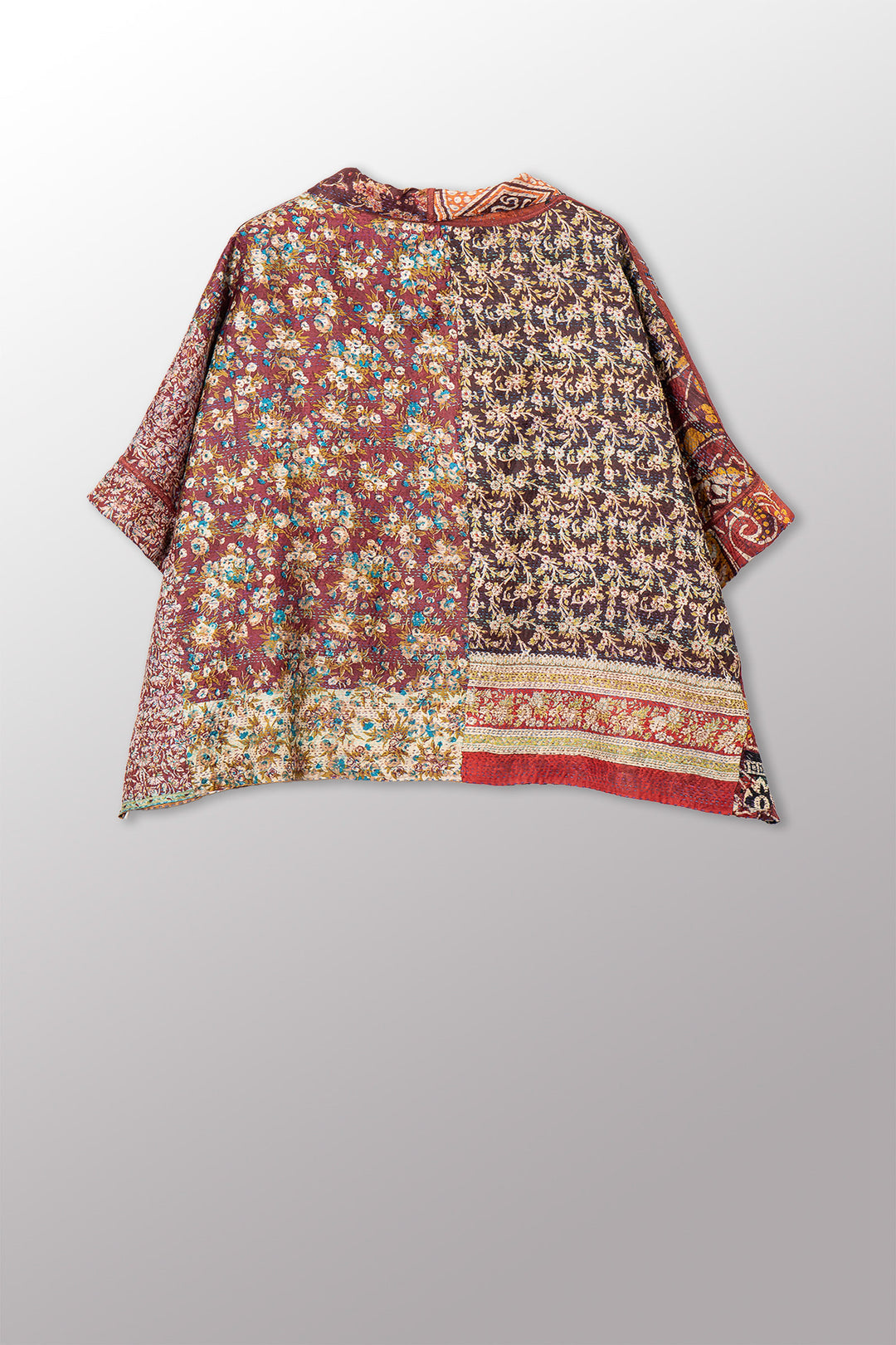 VINTAGE SILK KANTHA MINI PONCHO - sv2060-0013a -