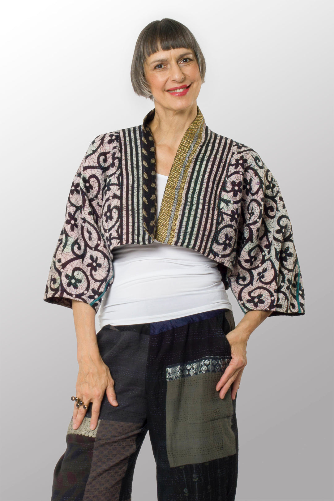 VINTAGE COTTON KANTHA  PUFF SLV. SHRUG - cv4062-0049a -