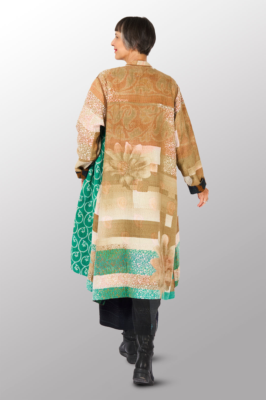 VINTAGE COTTON KANTHA KAFTAN COAT - cv4343-0001m -