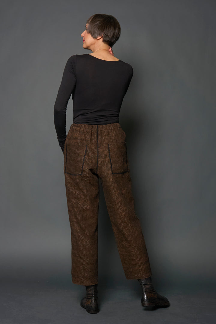 DENIM SUN-DYE KANTHA STRAIGHT PANTS - ds3664-brn -