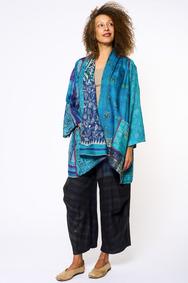 VINTAGE SILK KANTHA A-LINE JKT - sv2003-0411a -