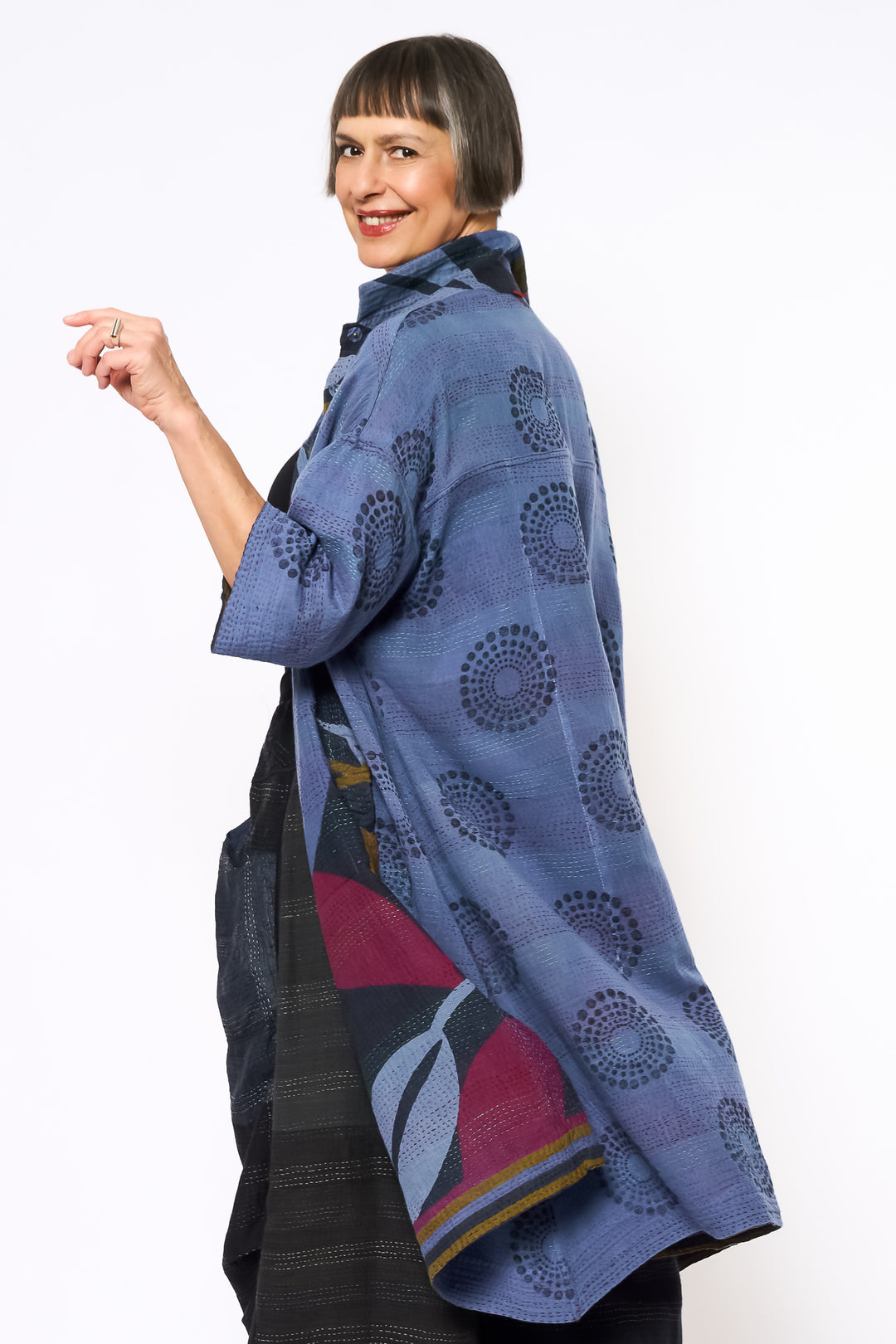 VINTAGE COTTON & NEW VOILE KANTHA 3/4 SLV. SHIRT DRESS - cn2459-0002s -
