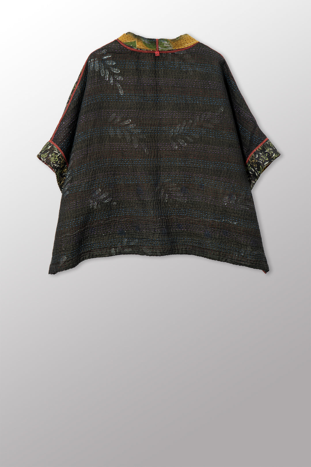 VINTAGE COTTON GREY CLAMP TIE DYE KANTHA MINI PONCHO - su4060-0002a -