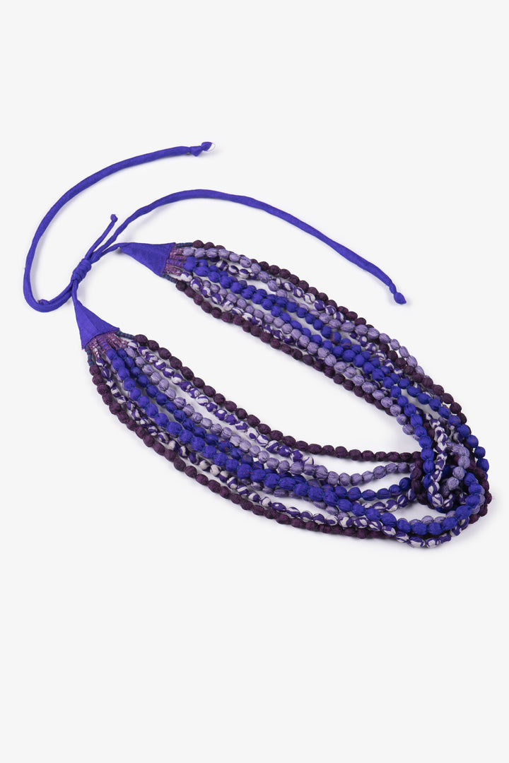 VINTAGE SILK KANTHA SEED NECKLACE - sv2721-prp -