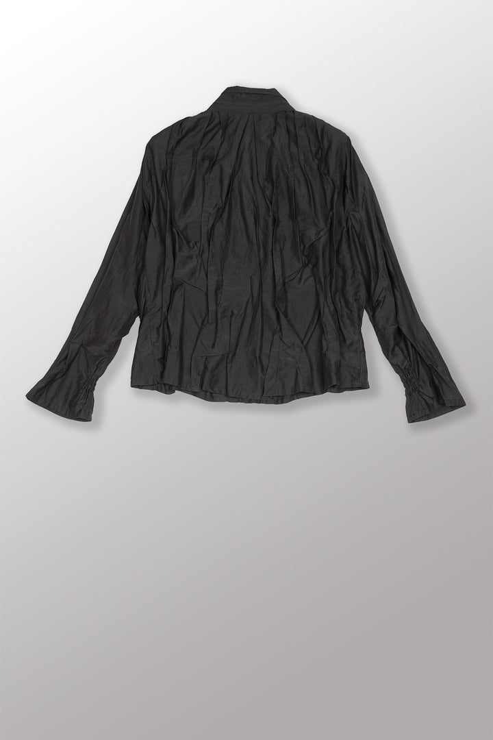DYED COTTON SILK VOILE WAVY TUCK CROPPED SHIRT - dc1579-gry -